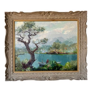 Peter J. Kolean (American, 1907-1988) " Contentment " Countryside - Lake Landscape Oil Paing, Framed For Sale