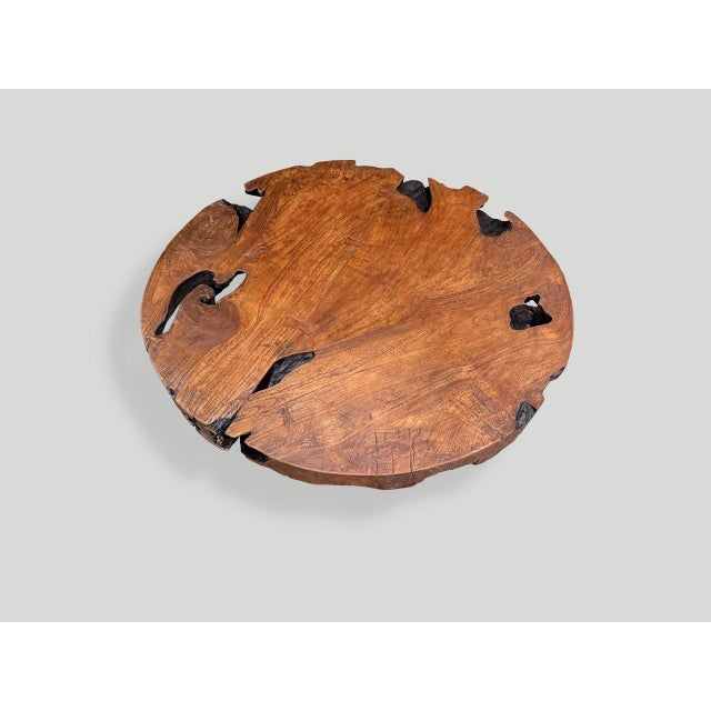 2020s Andrianna Shamaris Sculptural Organic Modern Teak Wood Round Coffee Table For Sale - Image 5 of 5