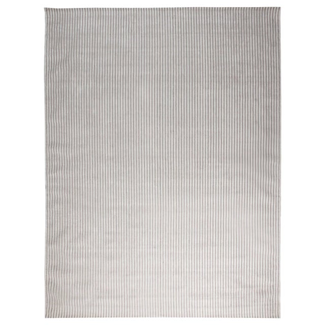 Contemporary Striped Beige and Grey Handmade Wool Rug by Doris Leslie Blau For Sale