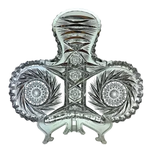 1907 American Brilliant Cut Crystal “Portia" Pattern Handled Bonbon Dish Laurel Cut Glass