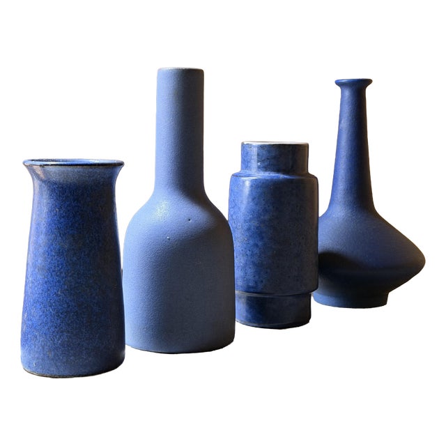 Mid-Century Blue Studio Pottery Vases from Ceramano & Zaalberg, Europe, 1960, Set of 4 For Sale