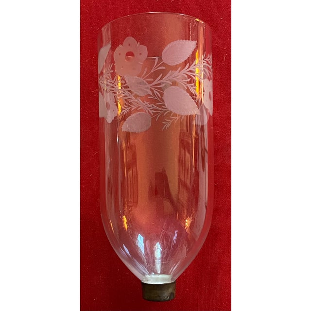 Glass Large Antique English Regency Blown Glass Hurricane Shade for Wall Sconce or Candle Stick With Etched Foliate Design Circa 1820 For Sale - Image 7 of 14