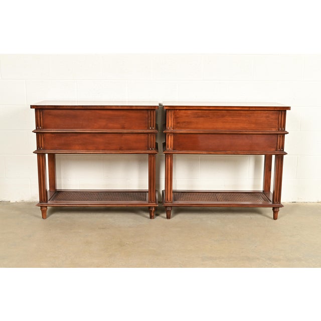 Drexel Heritage French Regency Louis XVI Carved Mahogany and Cane Console Tables or Servers, Pair For Sale - Image 12 of 13