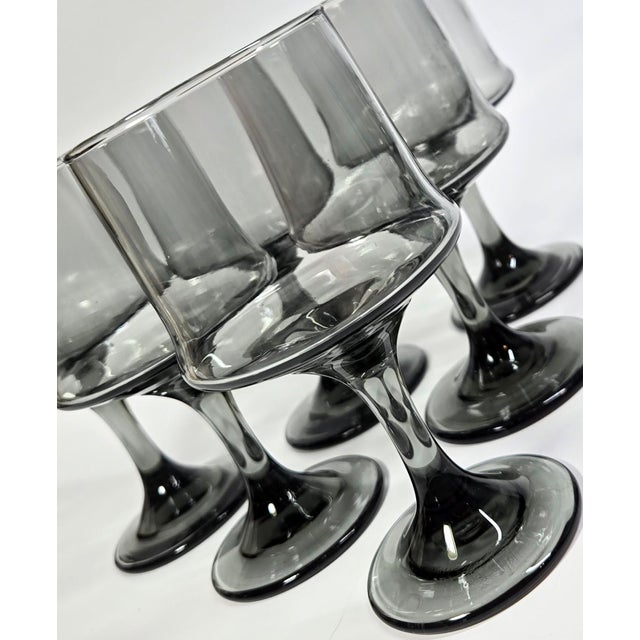 Smoky Grey Mid-Century Goblets- Set of Six For Sale - Image 10 of 12