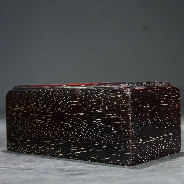 Brown 1990s Rectangular Wood Keepsake Box, Mother of Pearl Inlaid Magpie & Plum Blossom Motif For Sale - Image 8 of 9