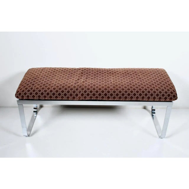 DIA - Design Institute America 1980s Design In America Chromed Steel Bench with Cocoa Velour Cushion For Sale - Image 4 of 12