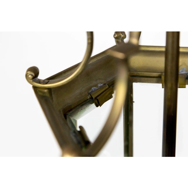 Mid-Century Italian Pagoda-Esque Bronze & Beveled Glass Lantern For Sale - Image 10 of 12