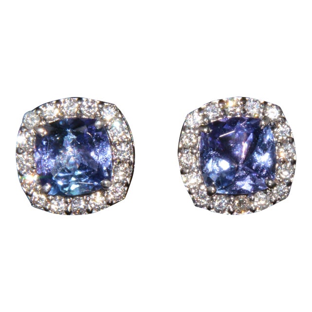 Certified Natural 2.35cts vs F Diamond Tanzanite Halo Stud Earrings, A Pair For Sale