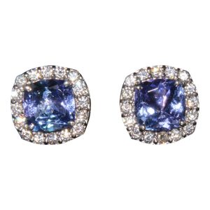Certified Natural 2.35cts vs F Diamond Tanzanite Halo Stud Earrings, A Pair