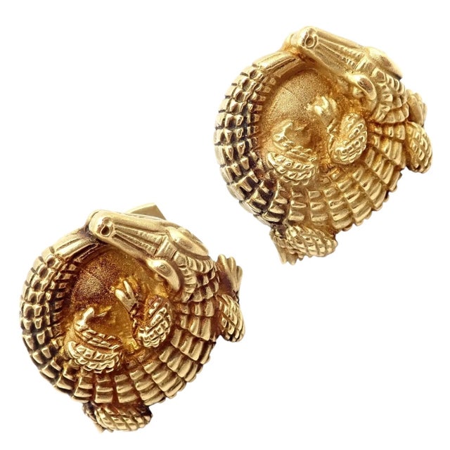 Rare Vintage Kieselstein Cord Yellow Gold Coiled Alligator Cufflinks 1980, A Pair For Sale - Image 11 of 11