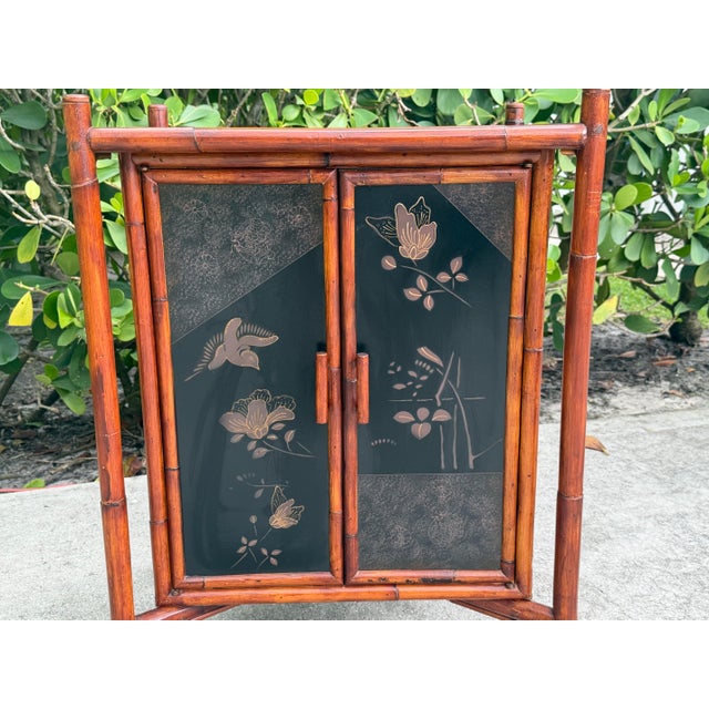 Palecek Vintage Palecek Hand-Painted Bamboo Accent Cabinet With Grasscloth Panels For Sale - Image 4 of 13