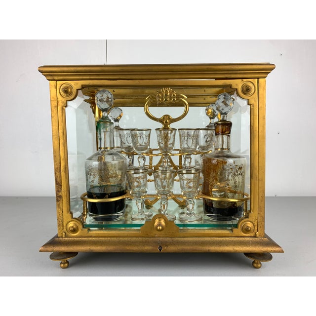 1960s Vintage Brass and Glass Liqueur Box Set For Sale - Image 4 of 12