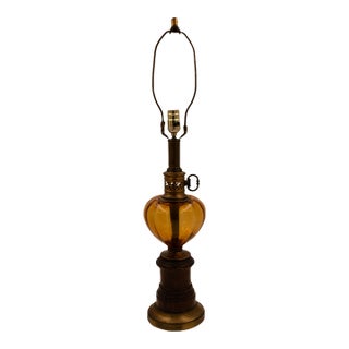 1950s Hollywood Regency Style Amber Glass Lamp For Sale