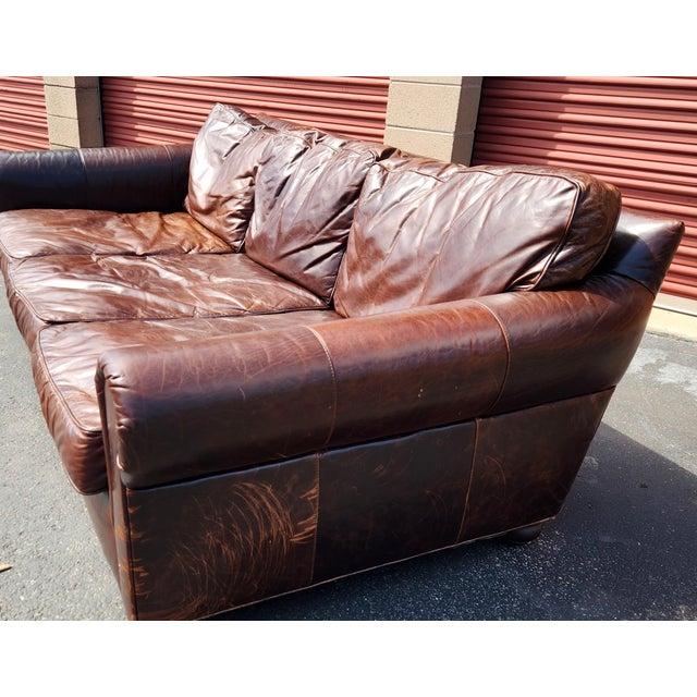 Restoration Hardware Restoration Hardware Lancaster Luxe Brown Leather Sofa For Sale - Image 4 of 8