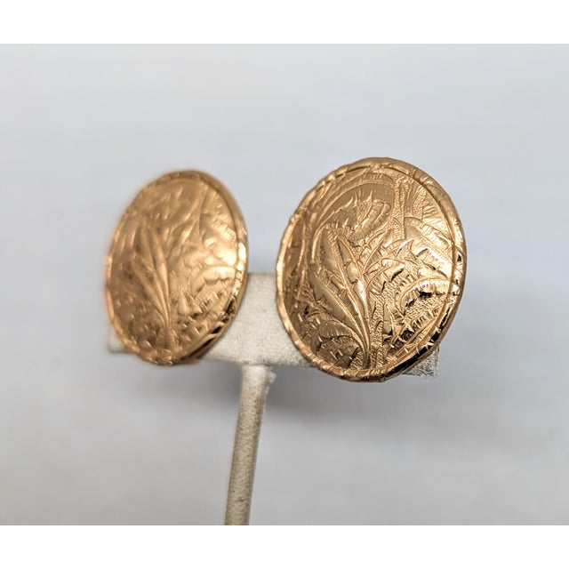 Mid-Century Modern Vintage 1960s Signed Napier Goldtone Round Domed Foliate Clip Earrings-2 Pieces For Sale - Image 3 of 7