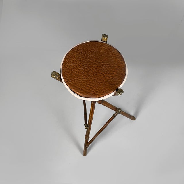 1930s Italian Art Nouveau Style Pedestal in Brown Leather and Bamboo, 1930s For Sale - Image 5 of 18