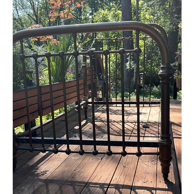 Victorian Antique Mixed-Metal Twin Bed Frame With Brass Accents For Sale - Image 3 of 16