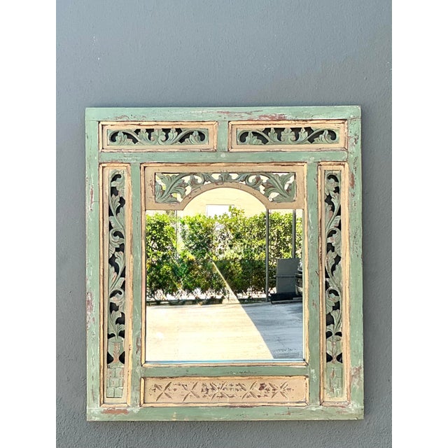 This captivating vintage wall mirror is a beautiful fusion of architectural salvaged charm and artisanal craftsmanship....