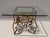 Small brass coffee / side table with birds perched on tree branches in the style of Diego Giacometti Glass top is 26”x26”