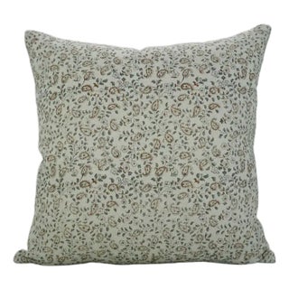 Artisan Block Print Water Replicant Cushion Cover 14x14 Inch Cotton Linen- Keri Jaal For Sale