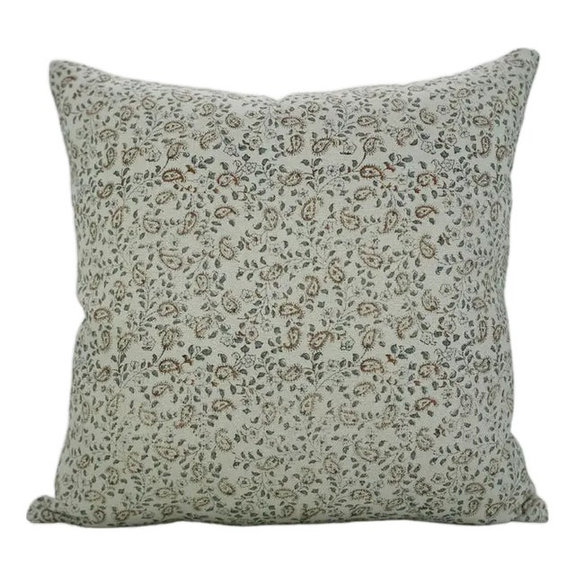 Artisan Block Print Water Replicant Cushion Cover 14x14 Inch Cotton Linen- Keri Jaal For Sale