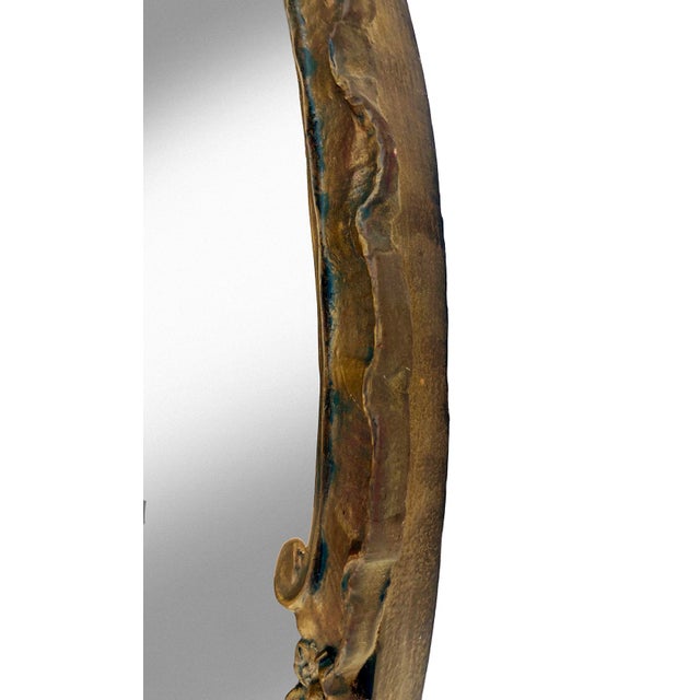 1920s Large Round Hand Carved Wood Mirror, Early 20th Century For Sale - Image 5 of 10