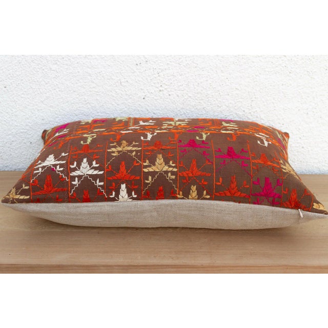 Contemporary Horshiapur Bloom, Antique Phulkari Lumbar Pillow Cover For Sale - Image 3 of 6