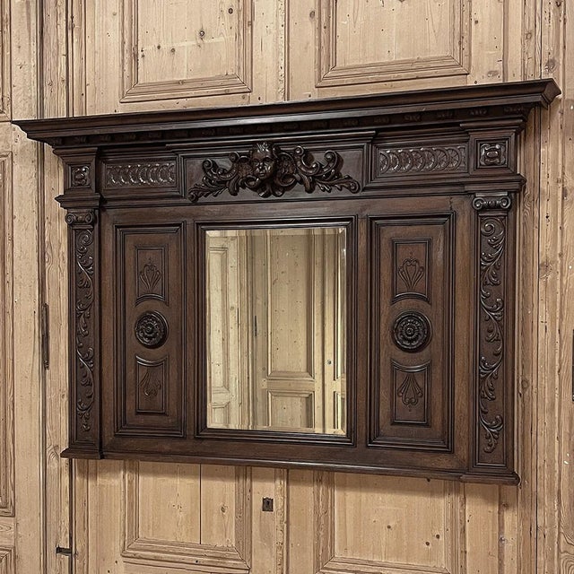 Antique Italian Renaissance Revival Walnut Mantel Mirror For Sale - Image 4 of 17