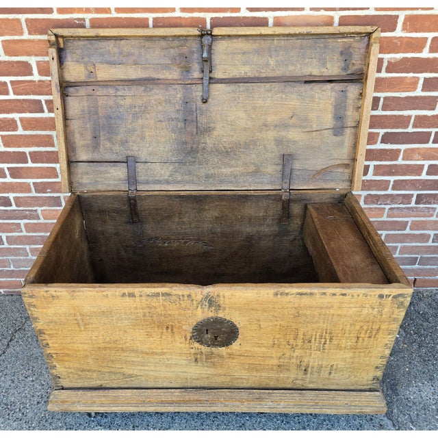 Camel Antique 18th Century Spanish Colonial Mexican Chest Fancy Bermuda Dovetails in Sabino Wood For Sale - Image 8 of 16