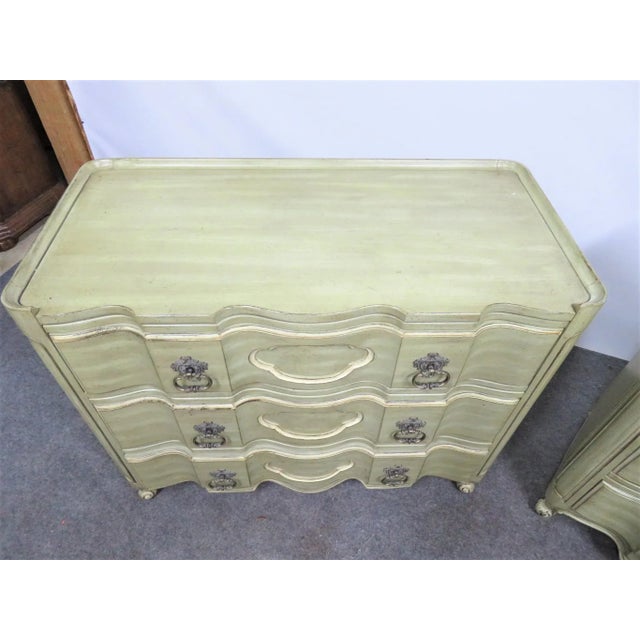 Mid 20th Century Louis XV Green & Cream Commodes - a Pair For Sale - Image 5 of 10