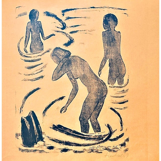 Nude Bathing Girls Poster from Erich Heckel, 1957 For Sale - Image 4 of 5