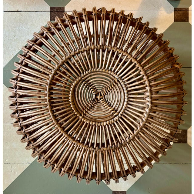 Franco Albini 1950s Vintage Mid-Century Un-Signed Franco Albini Rattan Ottoman For Sale - Image 4 of 7