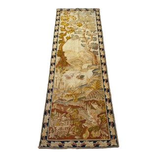 Antique English Needlepoint Landscape Tapestry Runner, Circa 1920 For Sale