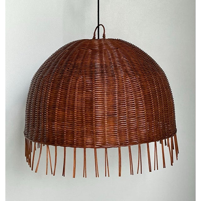 Vintage Woven Rattan Dime Chandelier For Sale - Image 11 of 12