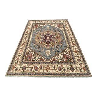 Heriz Rug 11'7'' X 14'10'' Blue Wool Tribal Hand-Knotted Oriental Carpet For Sale