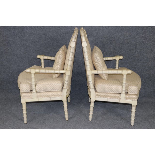 Pair of Painted Faux Bamboo Hollywood Regency French Inspired Armchairs For Sale - Image 4 of 13