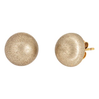 Vintage Portuguese 19k Yellow Gold Stud Earrings Buttons Satin Finish, Pair For Sale