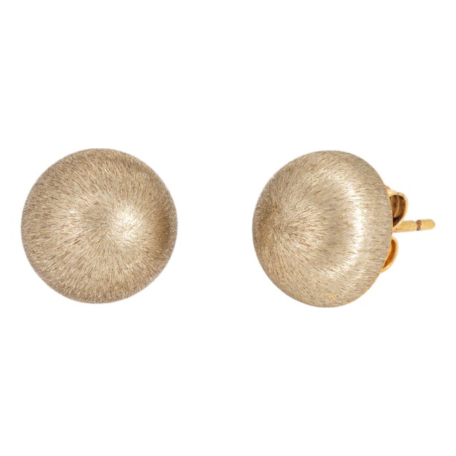 Vintage Portuguese 19k Yellow Gold Stud Earrings Buttons Satin Finish, Pair For Sale