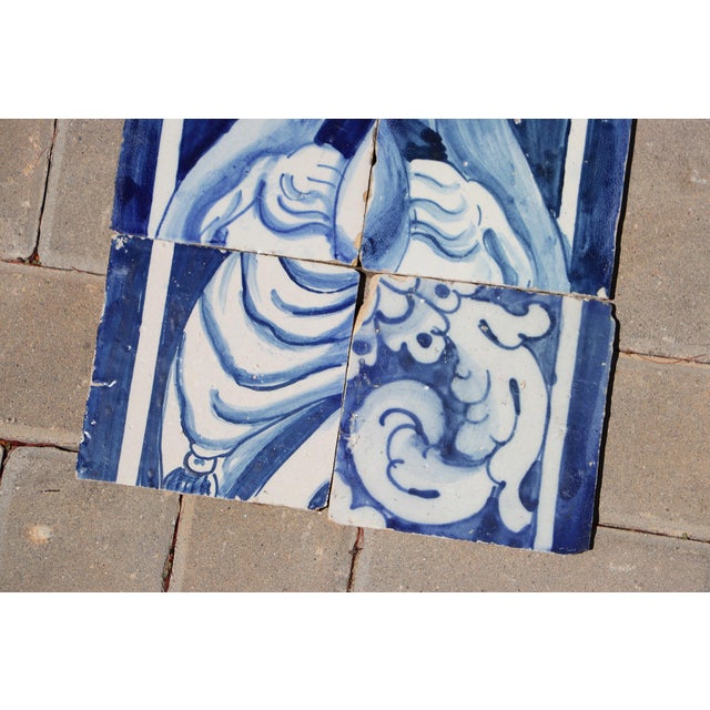 18th Century Portuguese Baroque Tiles With Mythological Figure Details and Elaborate Cobalt Scrollwork, Set of 6 For Sale - Image 6 of 9