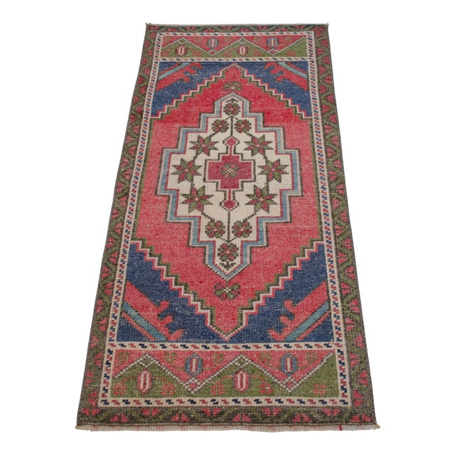 1970s Hand Knotted Turkish Rug Colorful Small Rug Door Mat - 1′8″ × 3′7″ For Sale - Image 5 of 14