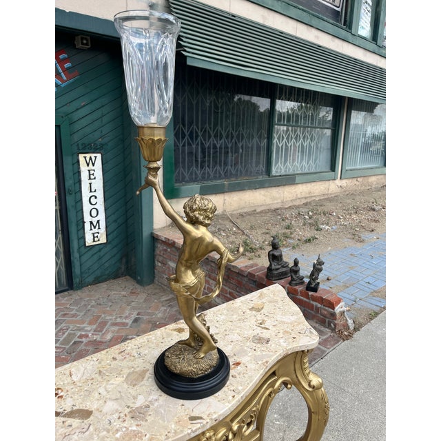 Art Nouveau Late 20th Century Large Cherub Putti Bronze Candlestick by Decorative Crafts Inc Hand Crafted Imports For Sale - Image 3 of 12