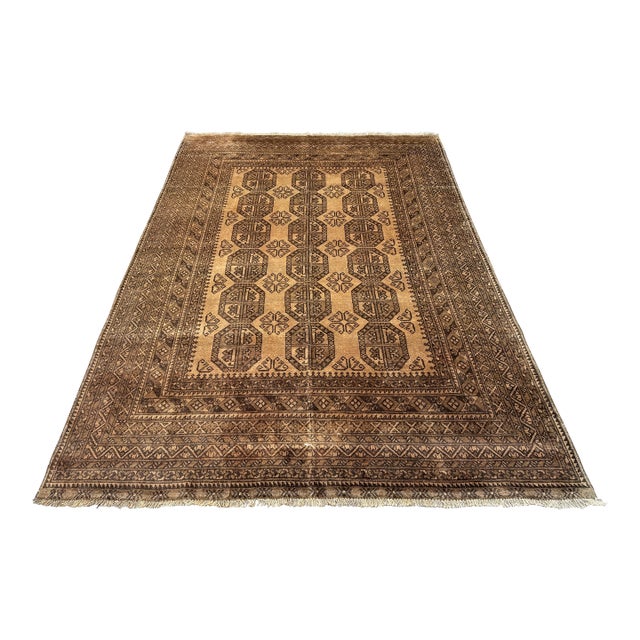 Terracotta Camel Afghan Ersari Hand-Knotted Wool Rug - 6'7" X 9'7" For Sale