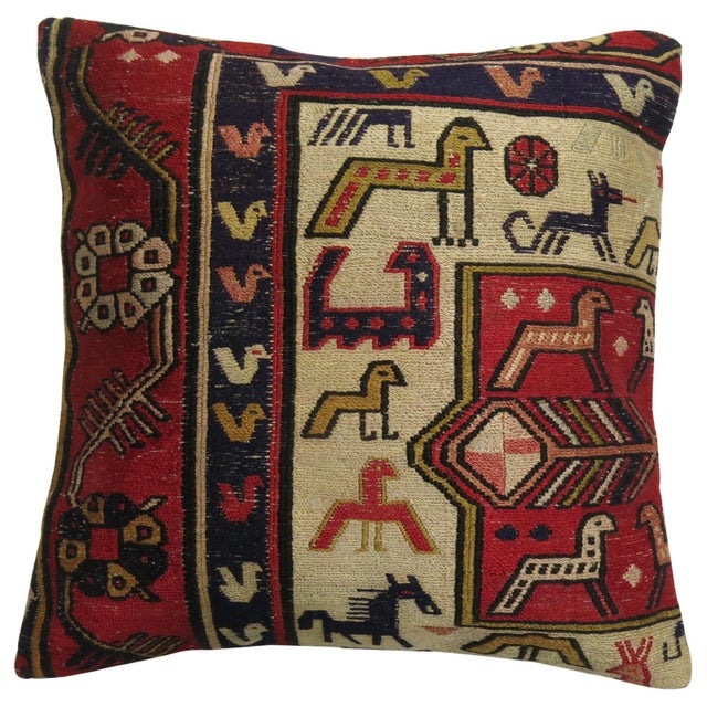 Pillow made from a flat-weave Persian pillow. 1'3'' x 1'3''