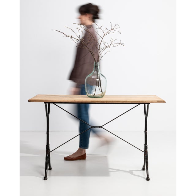 Mid 20th Century Cast Iron Bistro Table With Oak Top For Sale In Greensboro - Image 6 of 12