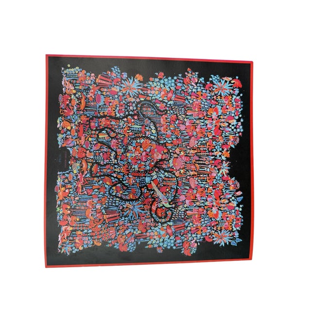 This is a Hermès "Legende Moghole" silk scarf designed by Karen Petrossian in 2008, featuring a detailed forest scene with...