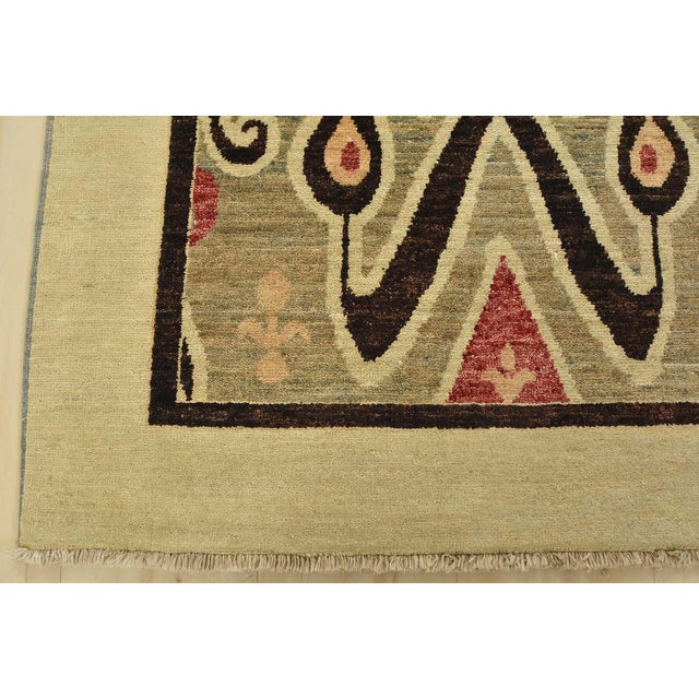 Ikat Rug 6’1” X 8’10” Blue Wool Hand-Knotted Oriental Carpet For Sale - Image 11 of 14