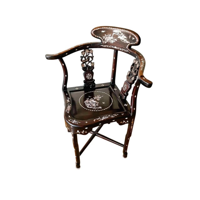 Chinese Vintage Chinese Dark Rosewood Mother of Pearl Inlay Corner Chair For Sale - Image 3 of 10