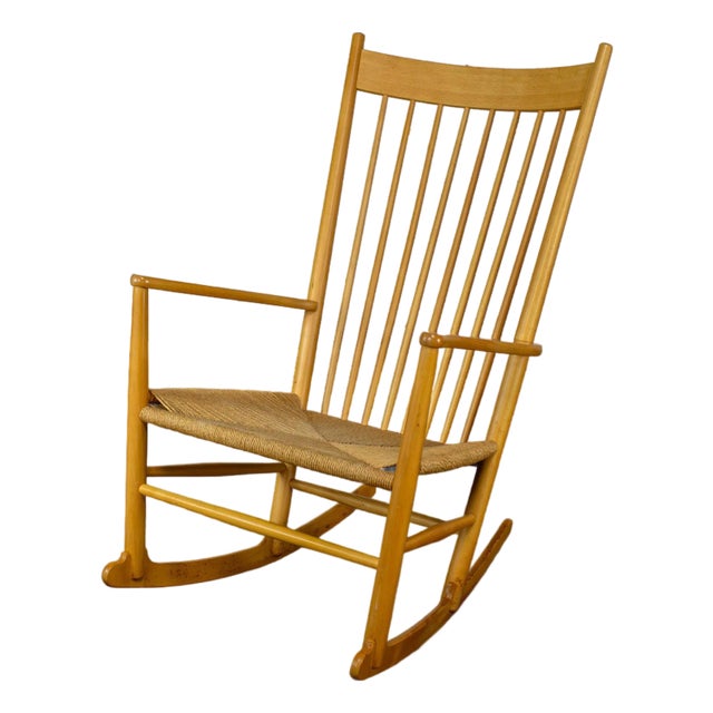 Late 20th Century Scandinavian Modern Rocking Chair Model J16 by Hans Wegner Beechwood & Natural Cord Seat For Sale