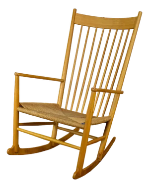 Late 20th Century Scandinavian Modern Rocking Chair Model J16 by Hans Wegner Beechwood & Natural Cord Seat