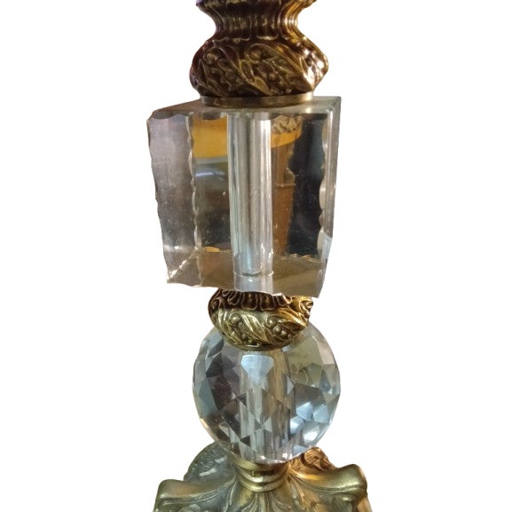 Mid-Century Modern 1950s Crystal and Bronze and Marble Lamp With Crystal Lamp Shade For Sale - Image 3 of 6